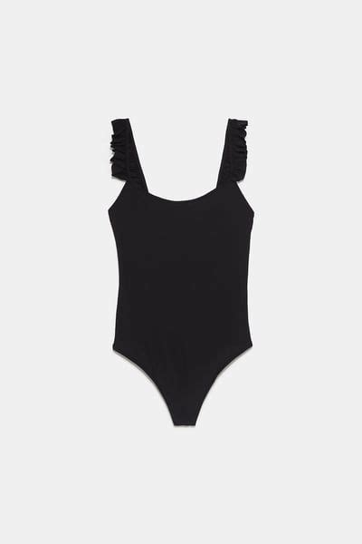 ZARA Female Ruffled Bodysuit Black S Ruffle Bodysuit