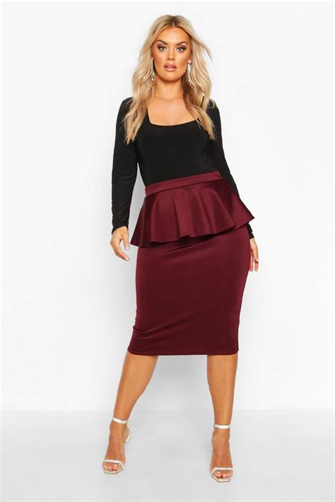 Plus Scuba Peplum Midi Skirt Boohoo Usa