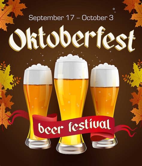 Premium Vector Oktoberfest Vintage Poster With Beer And Autumn Leaves