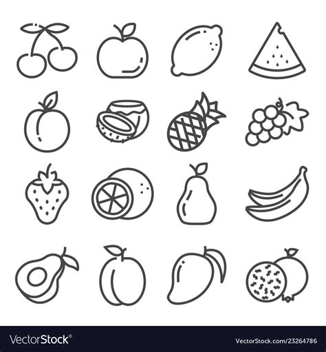 set  outline fruit icons isolated royalty  vector