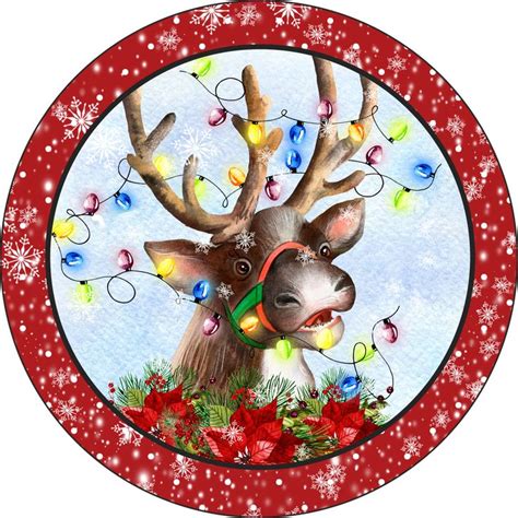 Reindeer Tangled In Lights Sign Christmas Santa Deer Sign Reindeer