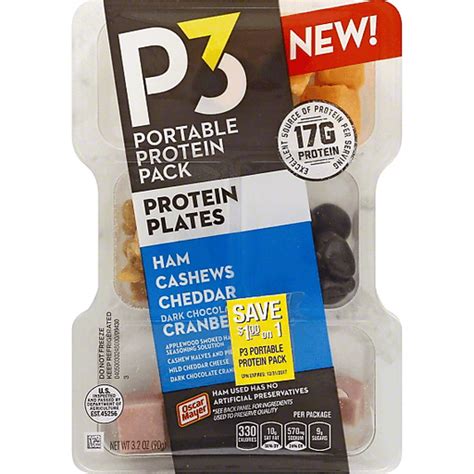 P3 Portable Protein Pack Protein Plates Ham Cashews Cheddar Dark