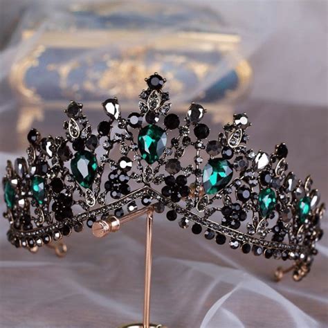 Kmvexo European Green Crystal Tiaras Vintage Black Rhinestone Pageant