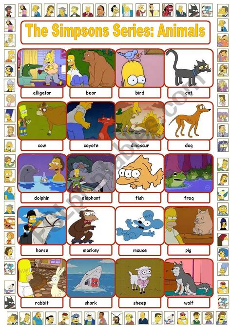 The Simpsons Series: Animals Pictionary - ESL worksheet by ceballos