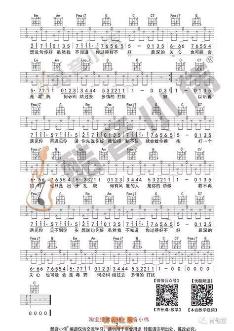 贺一航请先说你好吉他谱及教学视频 酷音小伟 热门吉他谱教学视频 吉他之家