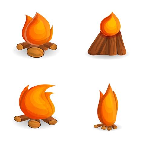 Premium Vector Bonfire Icons Set Cartoon Vector Burning Fire Campfire