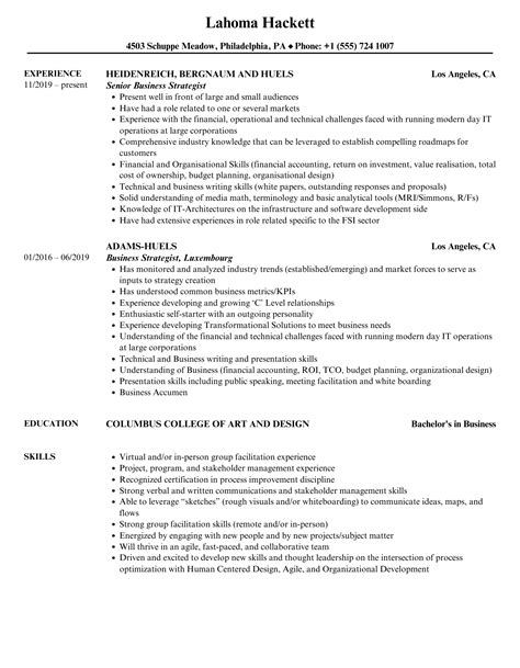 Business Strategist Resume Samples Velvet Jobs