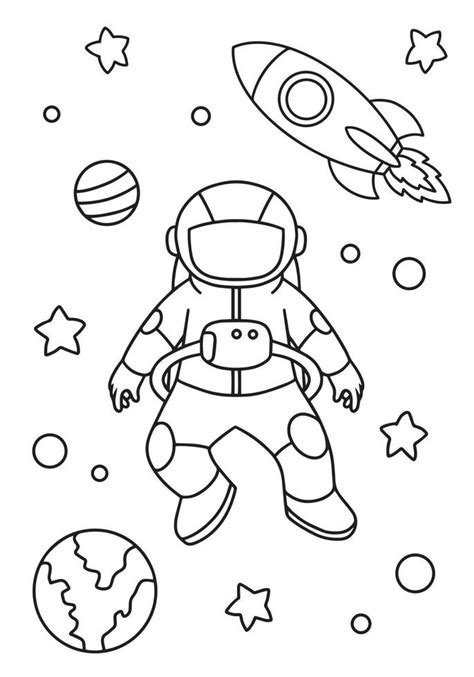 lindo astronauta en el espacio para colorear libro ilustración vector