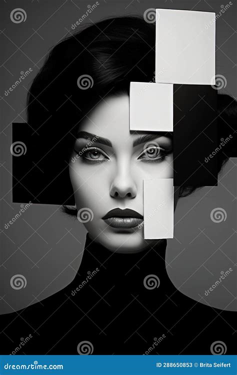 Woman S Face In Black And White Combined With Geometric Abstract Forms