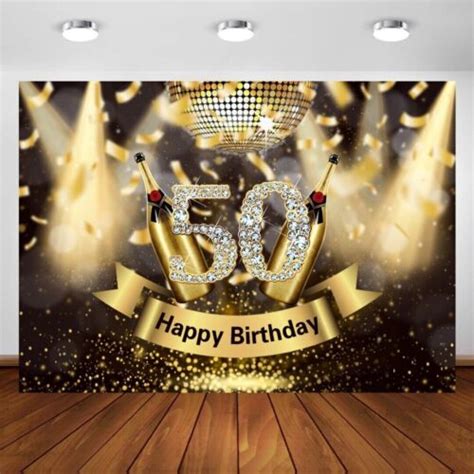 Glitter Black Gold Happy 50th Birthday Backdrop Photography Background