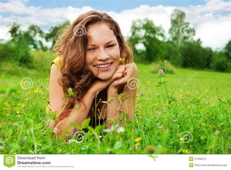 Nice Girl Laying On Green Grass Stock Image Image Of Field Lifestyle