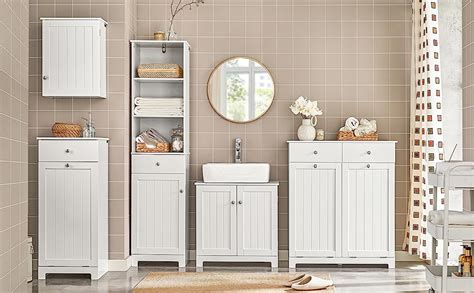 Haotian Bzr17 W Floor Standing Tall Bathroom Storage Cabinet With Shelves And