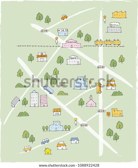 Hand Drawn Cute Sketch Map Color Stock Vector (Royalty Free) 1088922428 ...