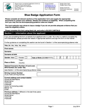 Fillable Online Stirling Gov Blue Badge Application Form Stirling