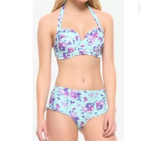 Hot Topic Swim Nwt Pinup Floral Bikini High Waist Halter X Poshmark