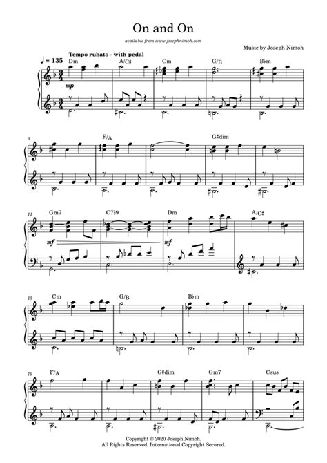 On And On Solo Piano Sheet Music Joseph Nimoh Piano Solo