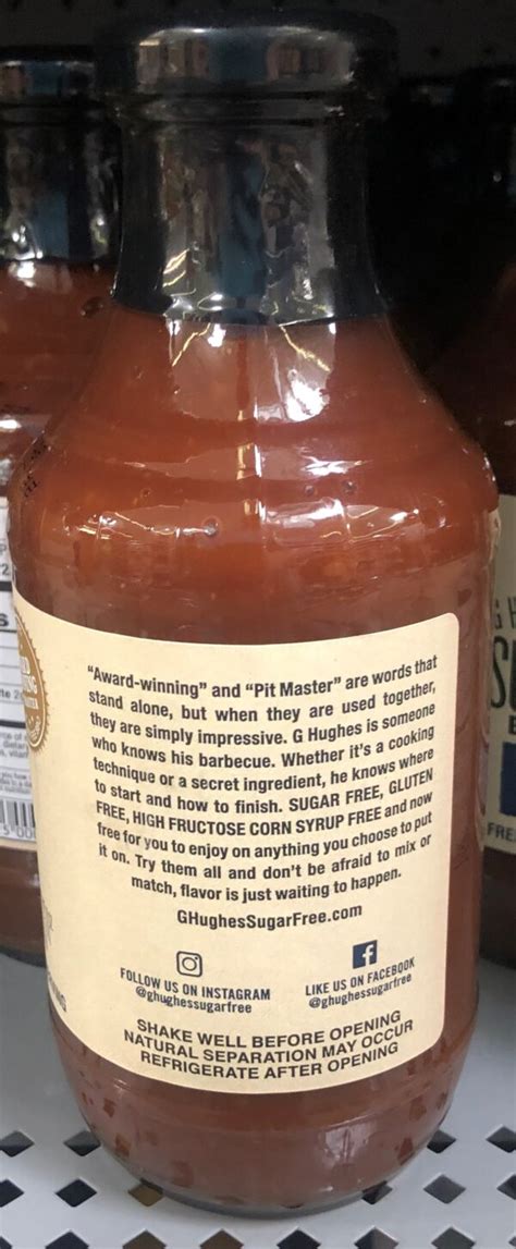 G Hughes Sugar Free Original Smokehouse Bbq Sauce 18 Oz Bottle Barbecue