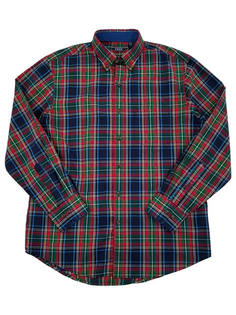 Izod Mens Midnight Blue Plaid Holiday Tartan Long Sleeve Button Down Shirt L