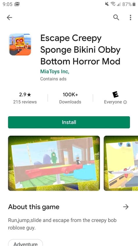 Ull Escape Creepy Sponge Bikini Obby Bottom Horror Mod MiaToys Inc Contains Ads K