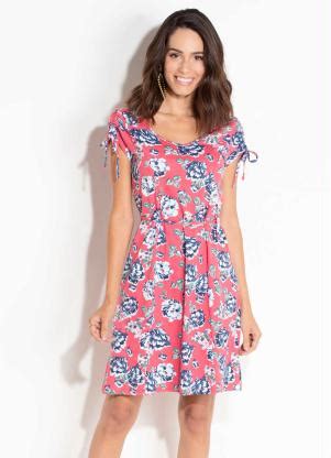 Vestido Quintess Floral Coral Decote Redondo Soulojista