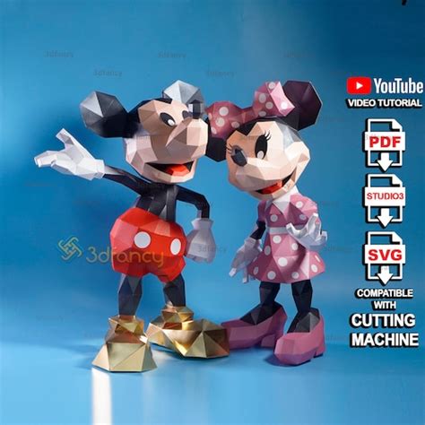 Mickey Mouse Papercraft Origami DIY Deco Lowpoly Etsy