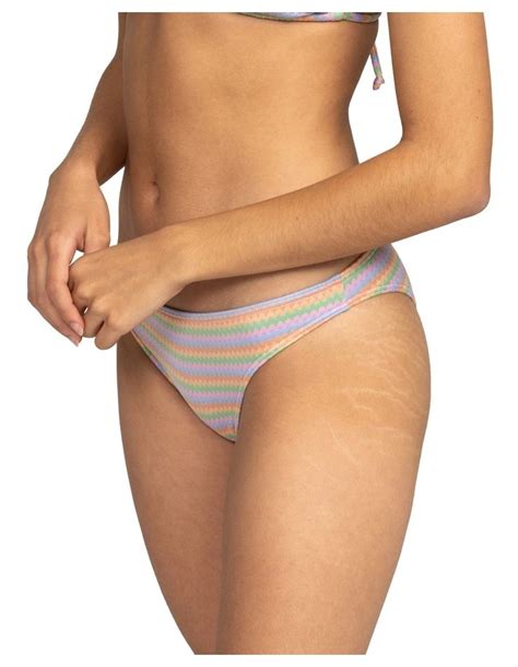 Roxy Wavy Stripe Moderate Bikini Bottoms In Papaya Myer