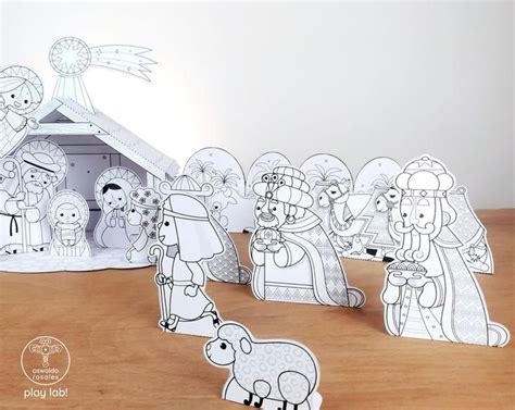 Nativity Scene Coloring Printable Paper Model Paper Set Paper