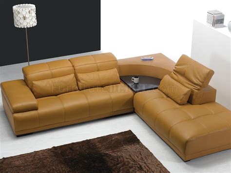 Camel Leather Modern Sectional Sofa 697