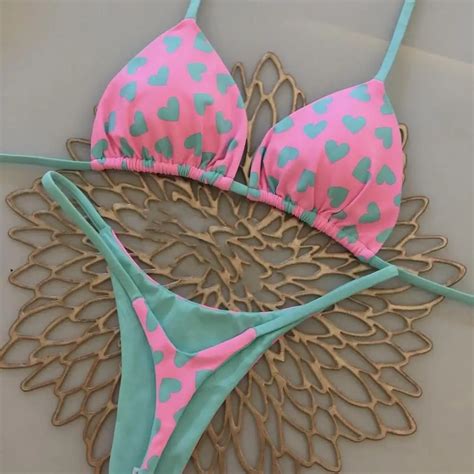 Conjunto De Bikini Con Estampado De Coraz N Para Mujer Ba Ador De