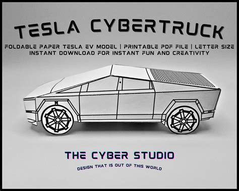 Tesla Cybertruck Black And White Ev Foldable Paper Car Truck Origami Craft Model Pdf Printable Diy