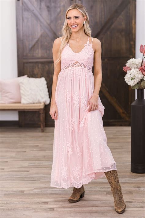 Dusty Rose Crochet Lace Bodice Maxi Dress ShopperBoard