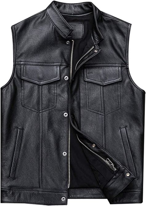 Men S Cowhide Leather Vest For Motorcycle Biker Men S Clothing