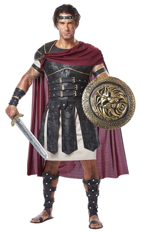 Mens Roman Gladiator Greek Soldier Halloween Costume Set Cape Tunic Body Armor Roman Costume