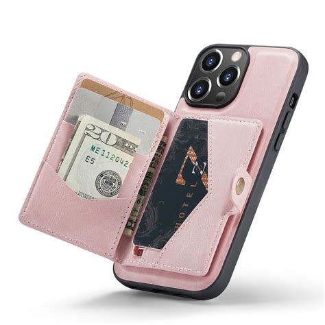 Jeehood Retro Magnetic Detachable Leather Phone Case For Iphone 14 Pro Max Pink