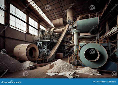 Pulp And Paper Factory With Conveyor Belts Transporting Rolls Of