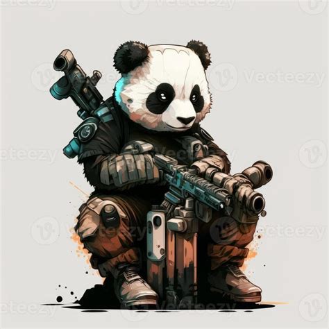 Soldier Panda With Gun Graphic Vector On Black Background 22189878