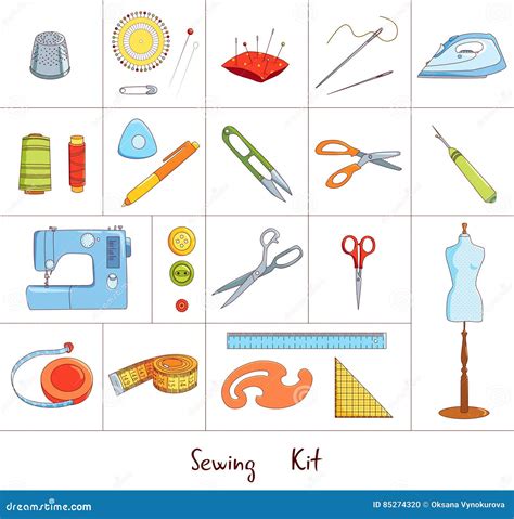 Sewing Tools Kit Vector Icons Stock Vector Illustration Of Spool