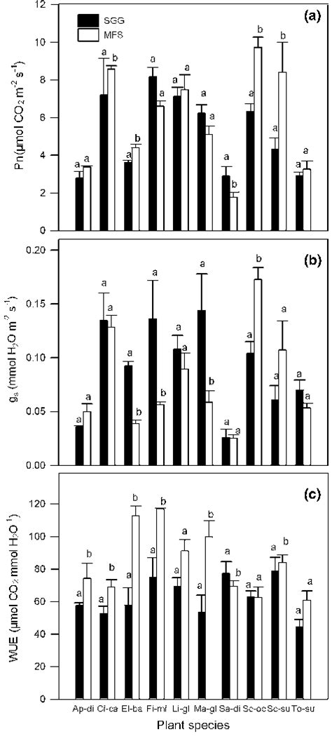 A Net Photosynthetic Rate Pn B Stomatal Conductance G S And C