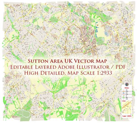 Sutton Area UK PDF Vector Map: City Plan High Detailed Street Map ...