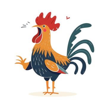 Flat Color Style Cartoon Crowing Cockerel Cute Flat Design Color Png