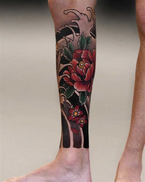 Japanese Flower Leg Sleeve Tattoo Japanese Leg Tattoo Japanese