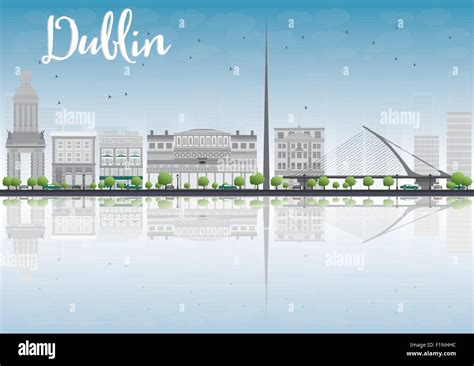 Dublin Skyline With Grey Buildings And Blue Sky Ireland Vector