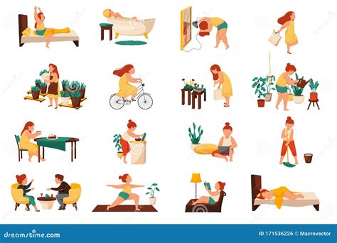 Woman Daily Routine Set Stock Vector Illustration Of Character 171536226