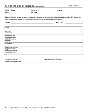 Fillable Online OP 6 IEP Progress Report Doc Fax Email Print PdfFiller