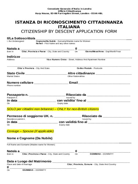 ISTANZA DI RICONOSCIMENTO CITTADINANZA ITALIANA Conslondra Esteri Doc