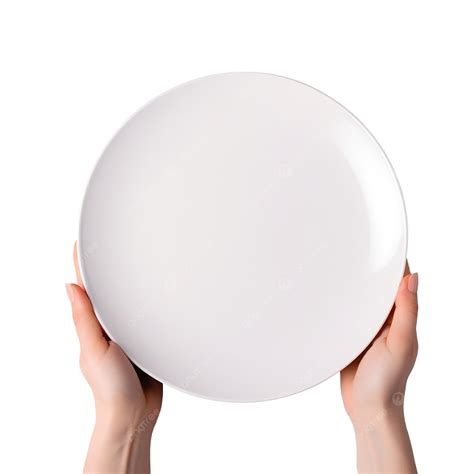 Manos Femeninas Sosteniendo Un Plato Blanco Vac O Sobre Una Superficie