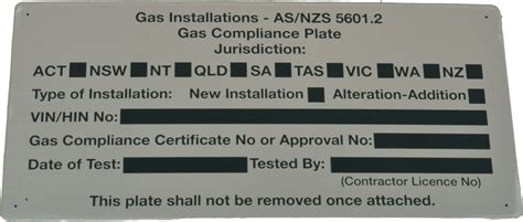 Lpg Compliance Plate Asnzs 56012 Bromic