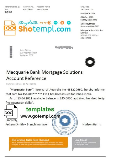 Australia Macquarie Bank Reference Letter Template In Word And Pdf