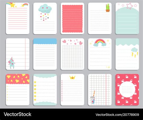 Kids Notebook Page Template Cards Notes Royalty Free Vector