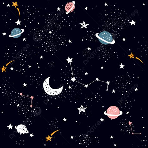 Hand Drawn Space Galaxy Vector Seamless Pattern Background, Wallpaper ...